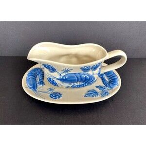 Casafina Di Mare Shellfish Dimensional Gravy Boat & Tray Hand Painted Portugal